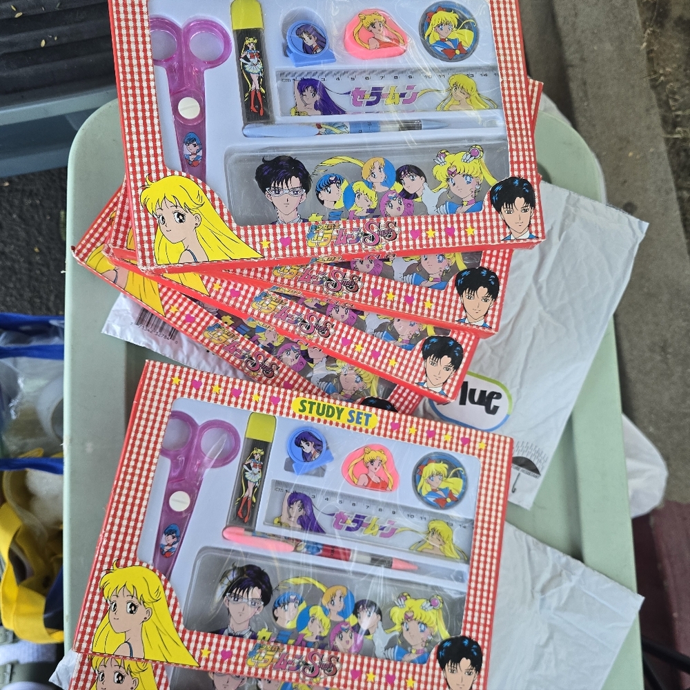 Sailor Moon Red Checkered Kids Study Set - Pink Or Blue Accessories